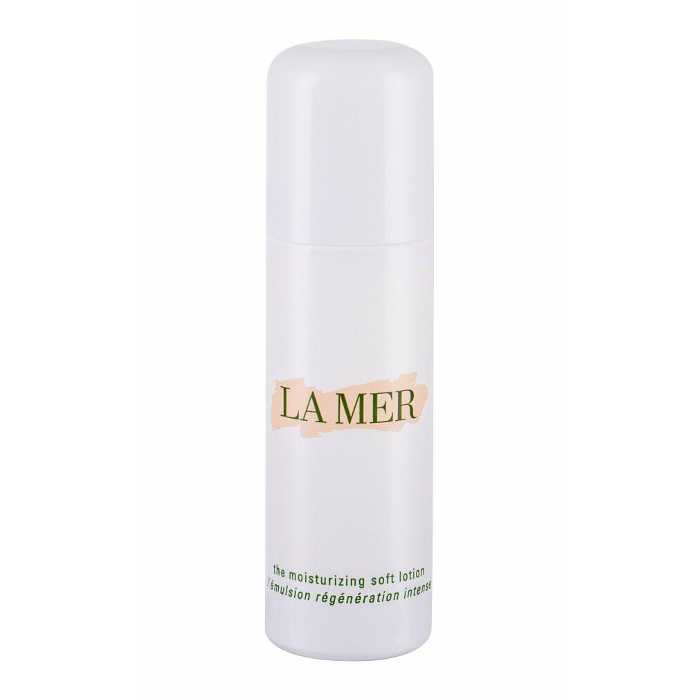 Flacone bianco con tappo. Scritta "LA MER" e testo. Nome del prodotto: "the moisturizing soft lotion".