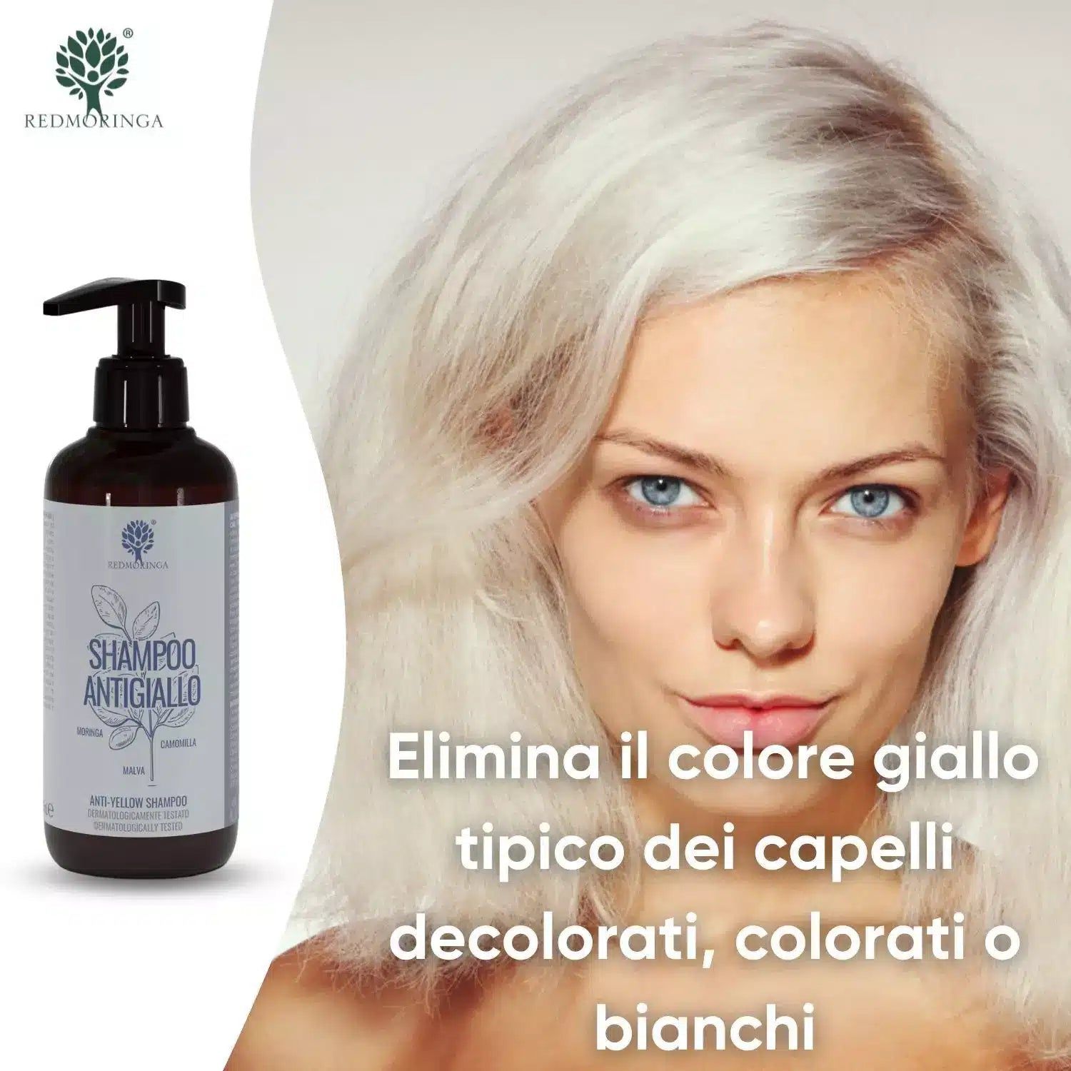 Shampoo Antigiallo BIO alla Moringa – Capelli Biondi e Bianchi Luminosi