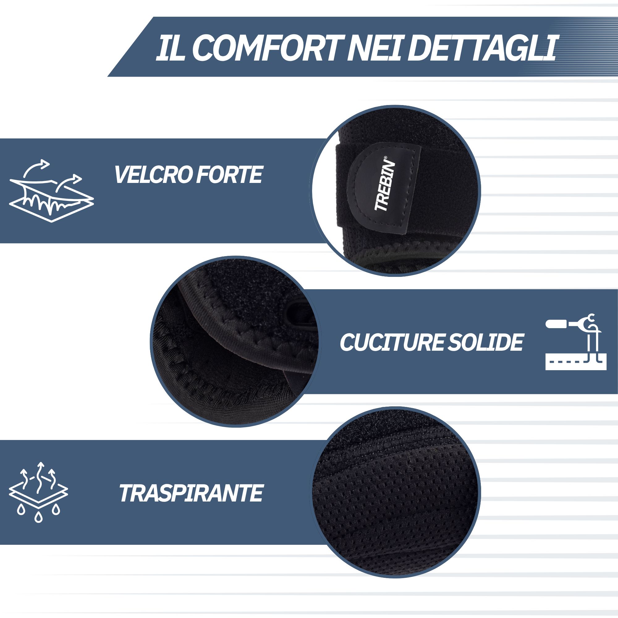 Tutore da polso nero con apertura per pollice, stabile, con velcro.