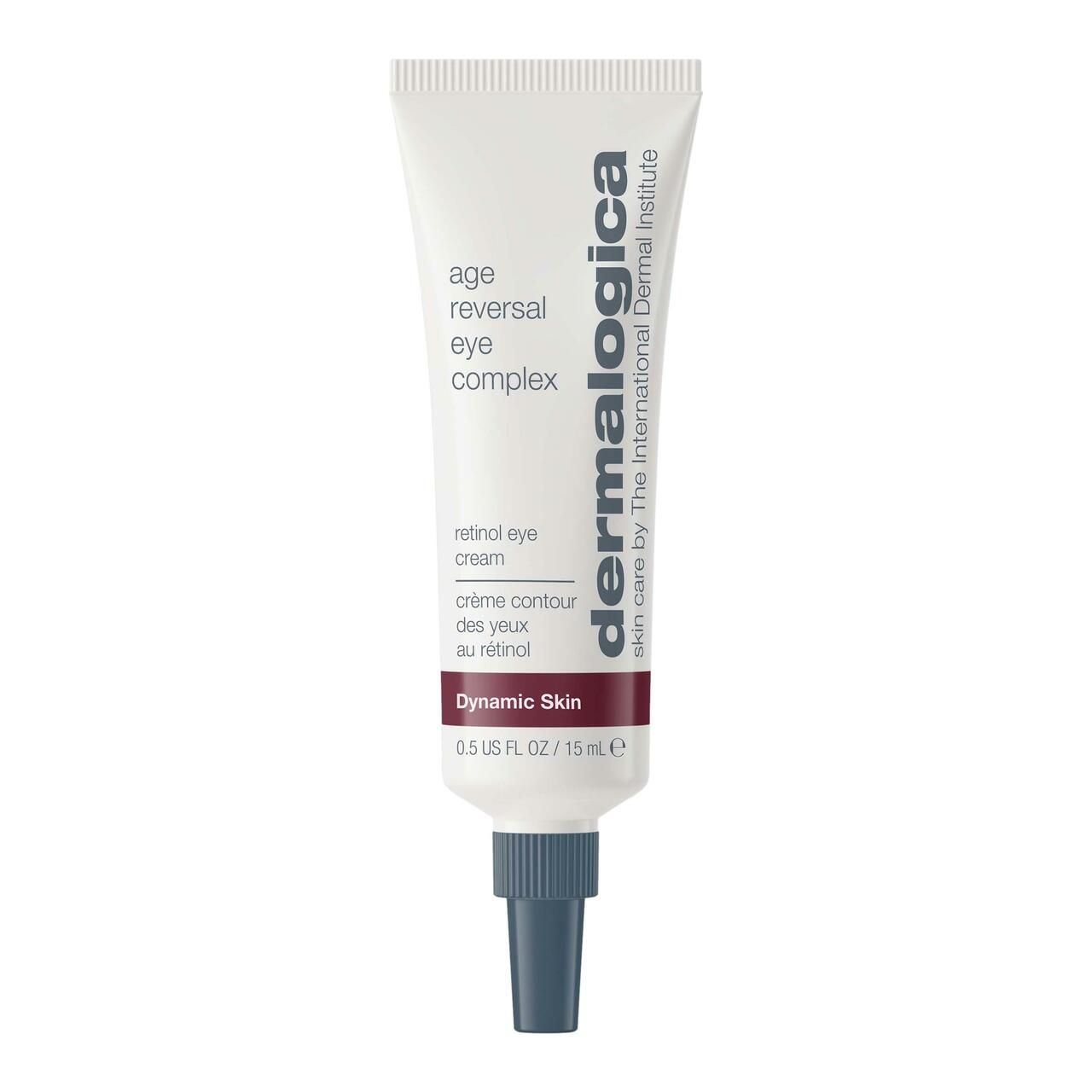Tubo, Dermalogica Age Reversal Eye Complex. Bianco, tappo nero. Testo: Retinol Eye Cream.
