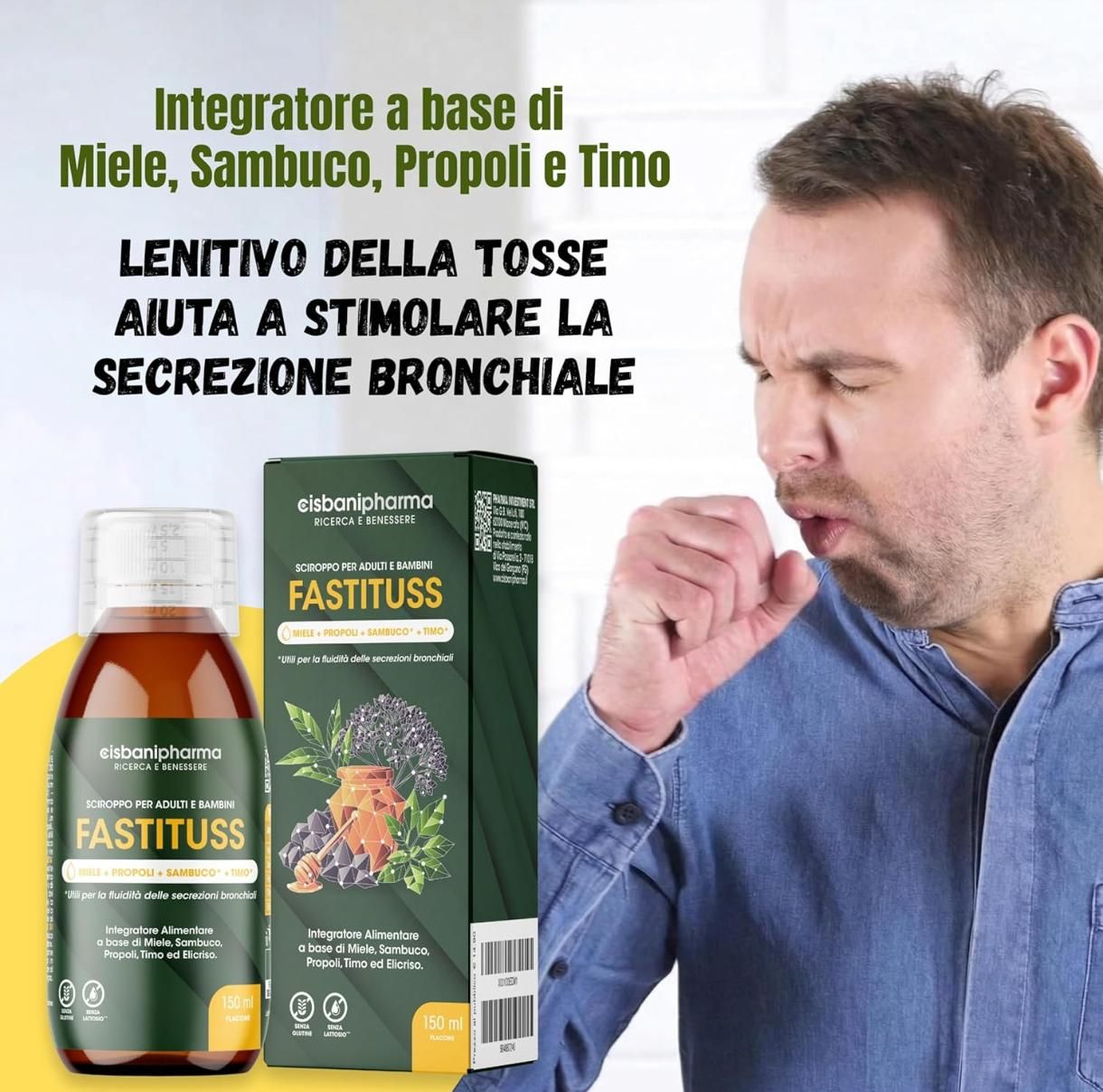 Cisbani Pharma Fastituss - Sciroppo per tosse secca, grassa e mal di gola