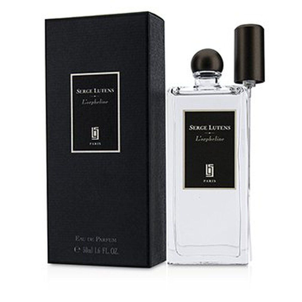 Flacone e scatola. Scritta Serge Lutens, L'orpheline. Scatola nera. 50ml.