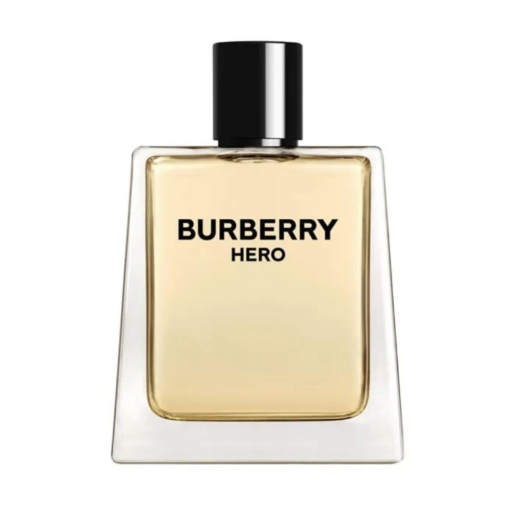 Burberry Hero E.d.T. Nat. Spray. Flacone quadrato con tappo nero. Scritta: BURBERRY HERO.