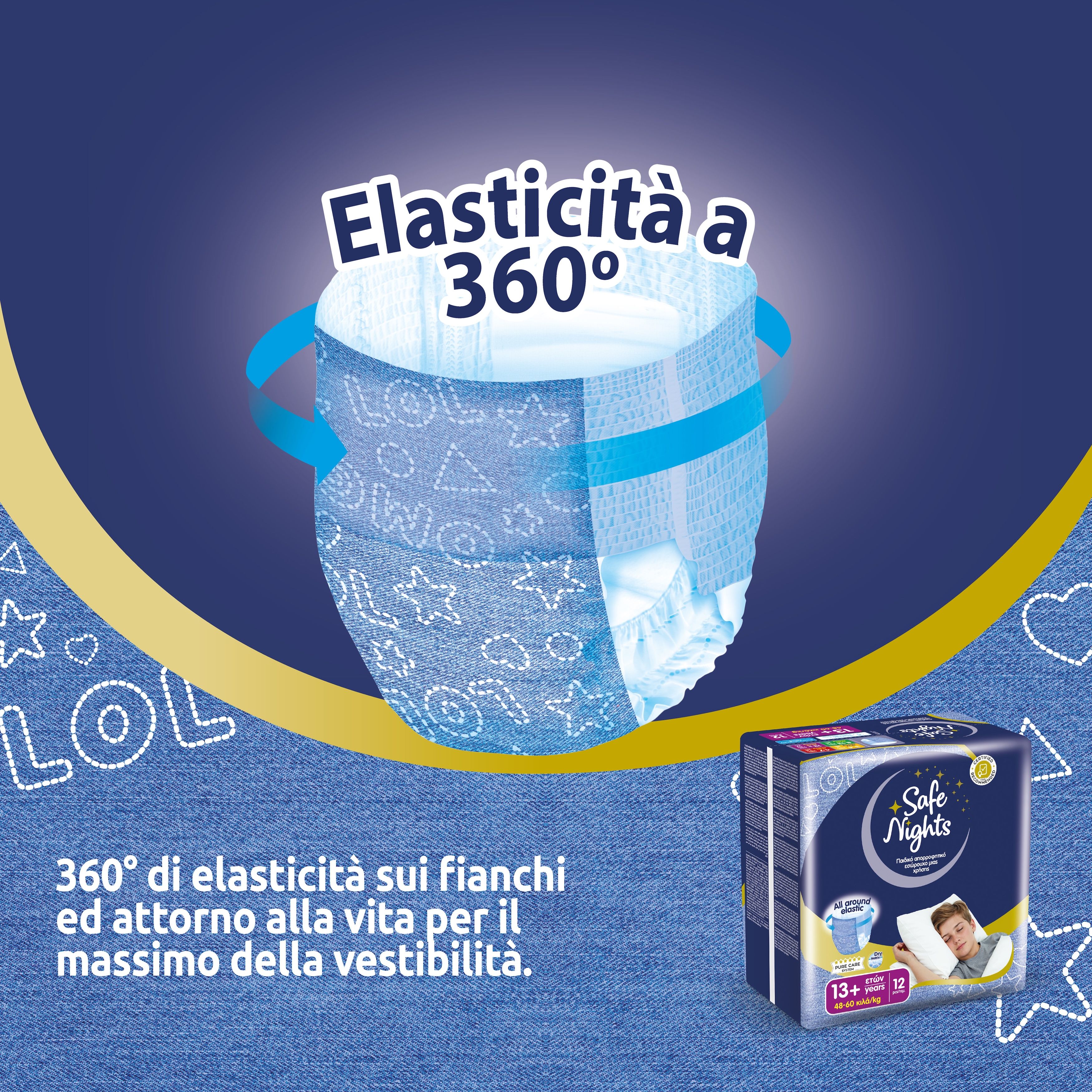 Babylino Safe Nights Boy, Mutandina Assorbente per la Notte per Bambino 13+ anni (48-60kg), 12 Unità