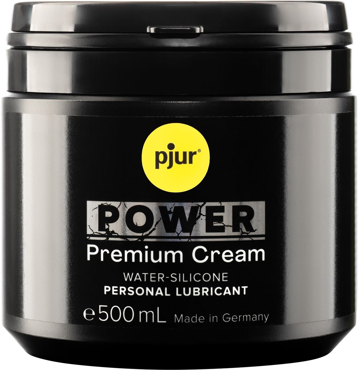Vasetto nero pjur POWER Premium Cream, Lubrificante personale acqua-silicone, 500 ml.