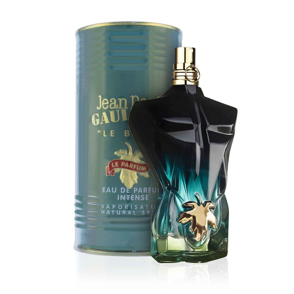 Flacone e scatola di profumo. Flacone a forma di busto, scatola con logo e scritta "EAU DE PARFUM INTENSE".