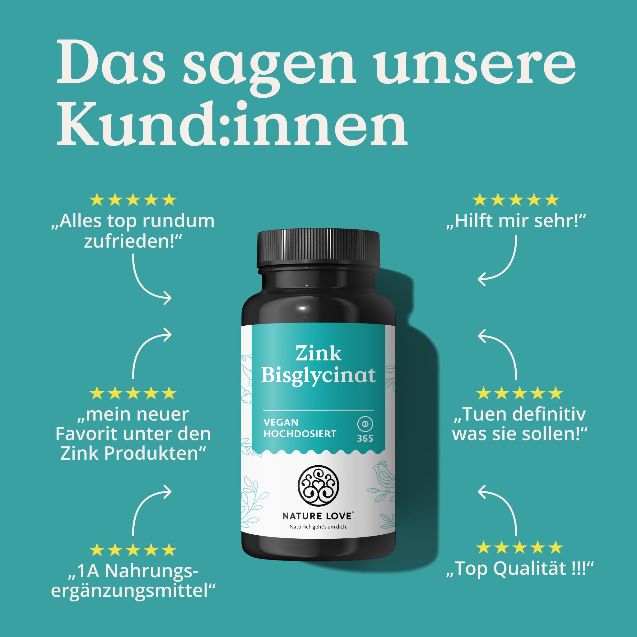 Flacone di NATURE LOVE Zinco Bisglicinato, alta dose, vegano. Recensioni dei clienti con stelle.