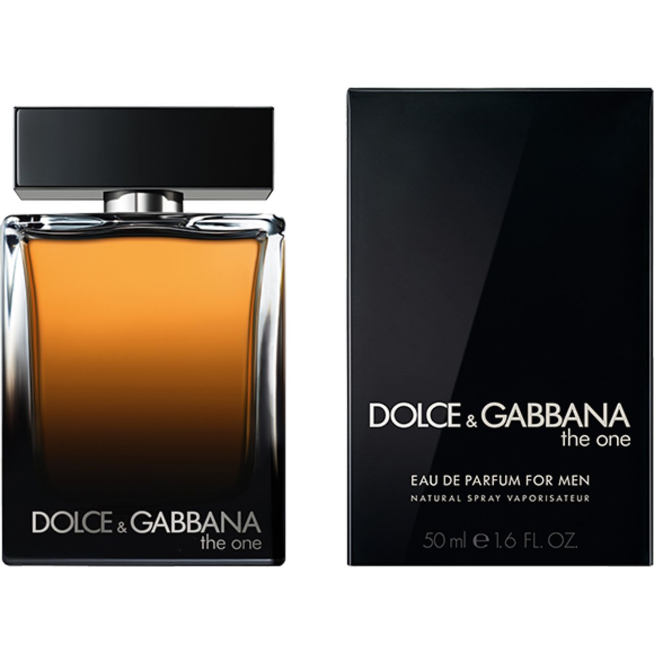 Flacone e confezione. Flacone: marrone, nero. Confezione: nera, bianca. Scritta: Dolce & Gabbana, The One.