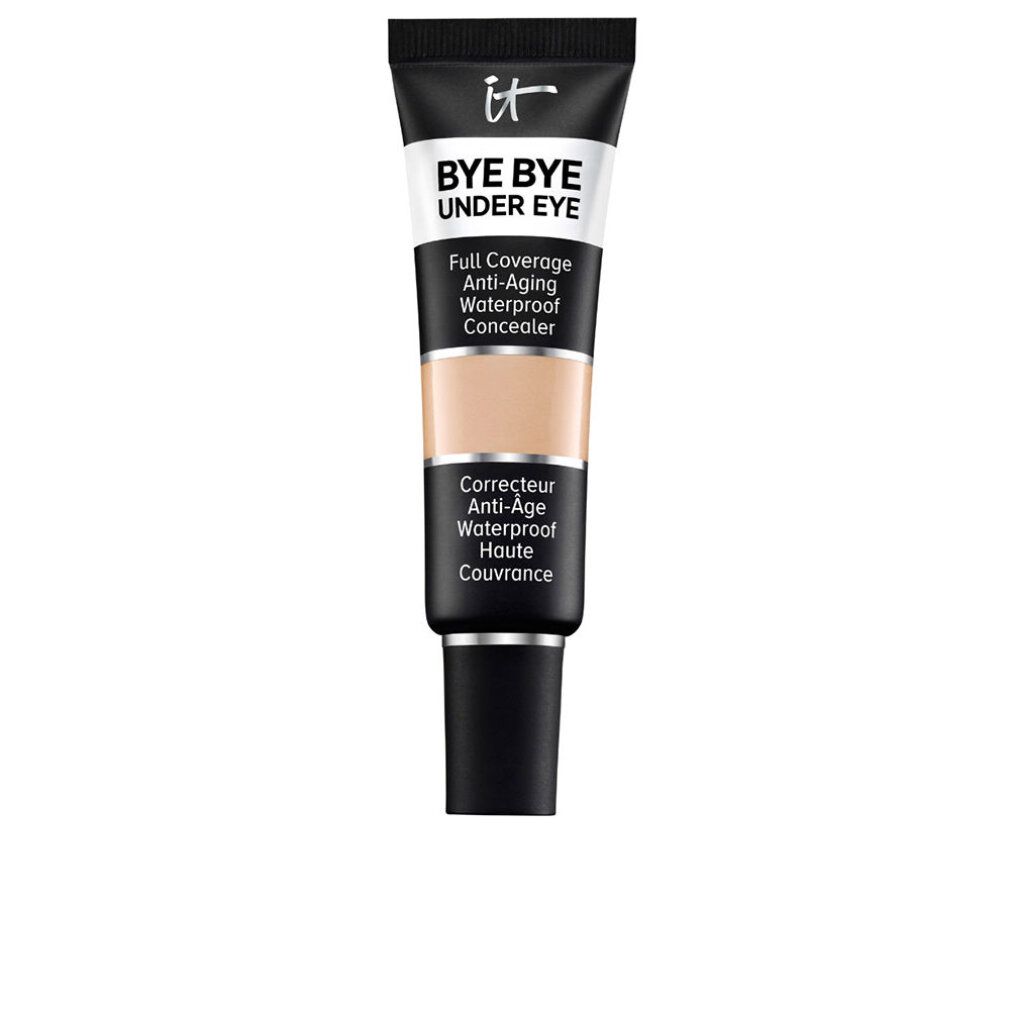 Tubo correttore, tappo nero, testo bianco: Bye Bye Under Eye. Testo: Full Coverage, Anti-Aging, Waterproof Concealer. Colore: Medium.