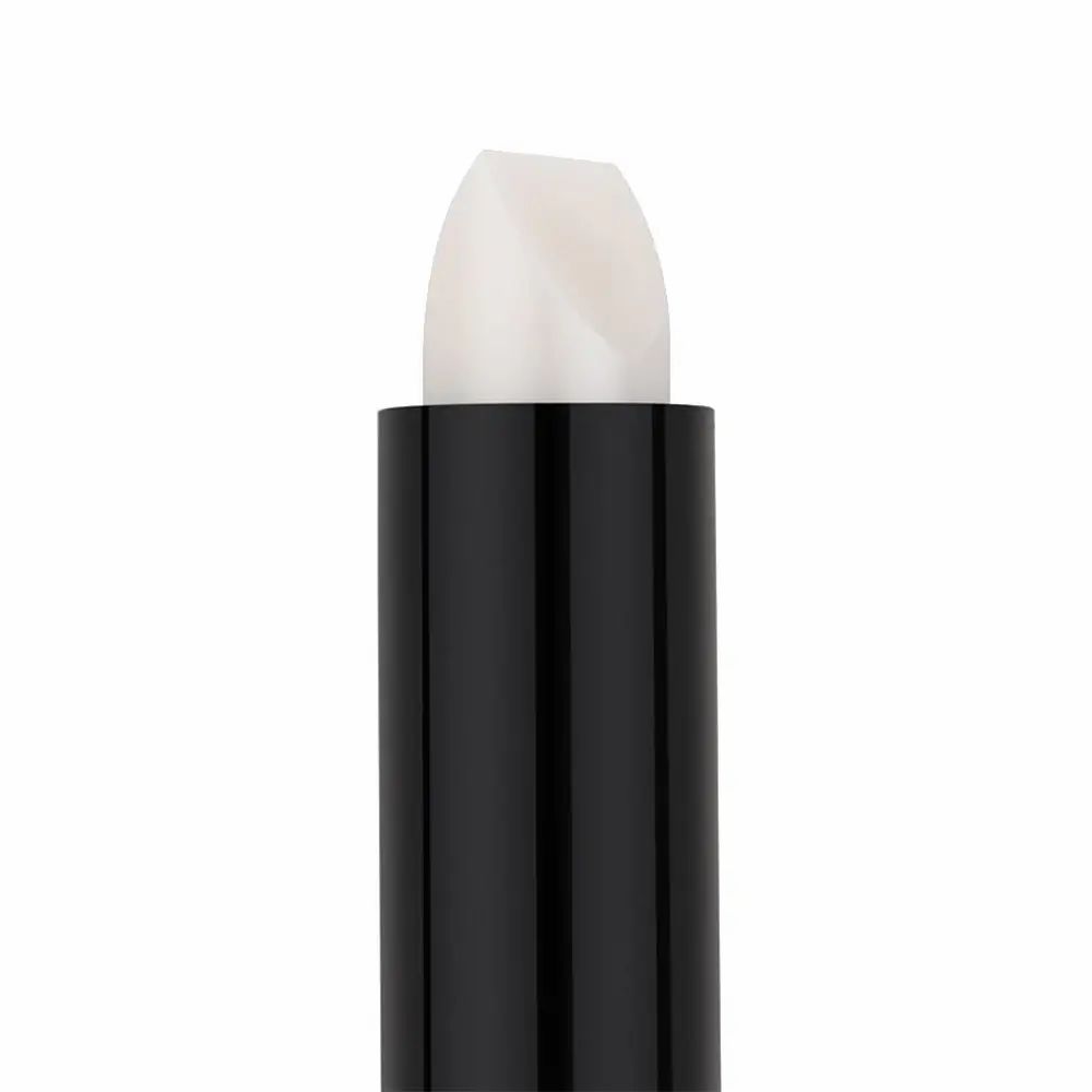 Primo piano di uno stick nero con una punta bianca. La punta è smussata.