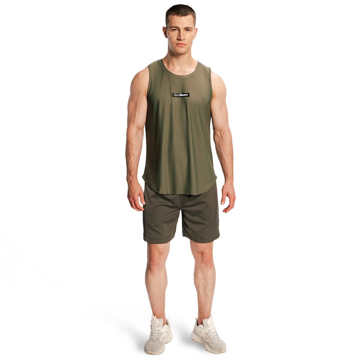 GymBeam Canotta uomo Combat senza maniche in nylon ed elastan Olive Grey