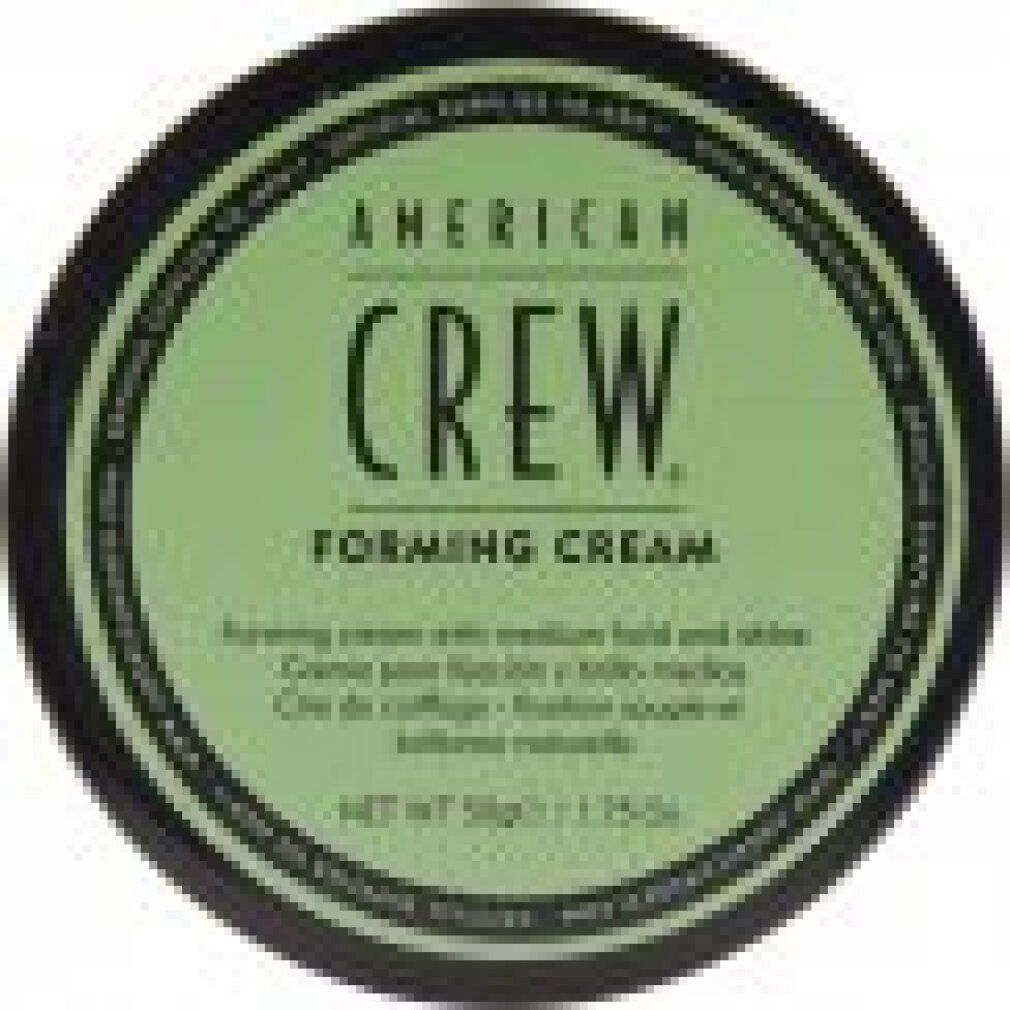 Coperchio verde con bordo nero. Scritta: AMERICAN CREW FORMING CREAM. Testo in verde e nero.