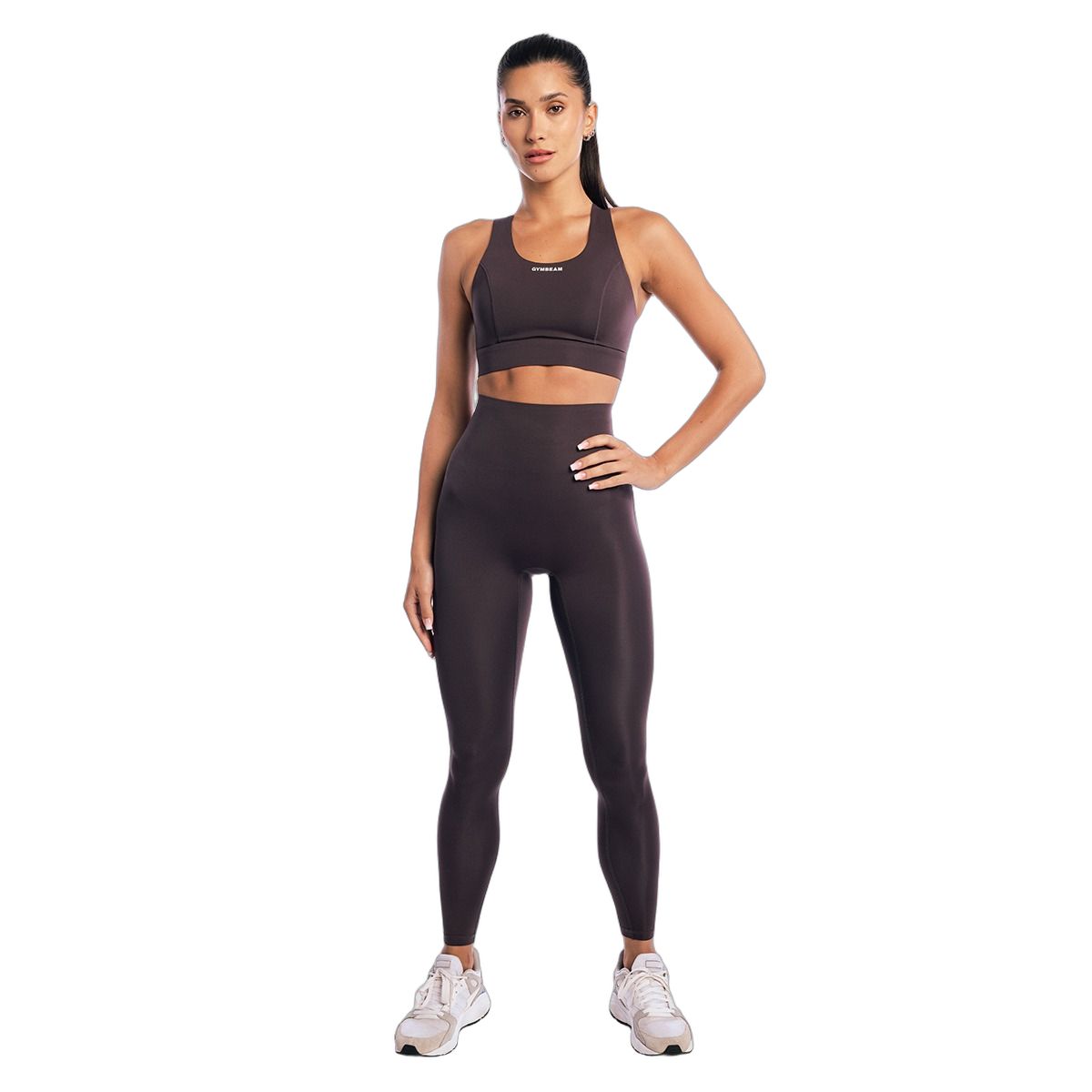 GymBeam Leggings donna Aura Tee Brown vita alta senza tasche lucidi