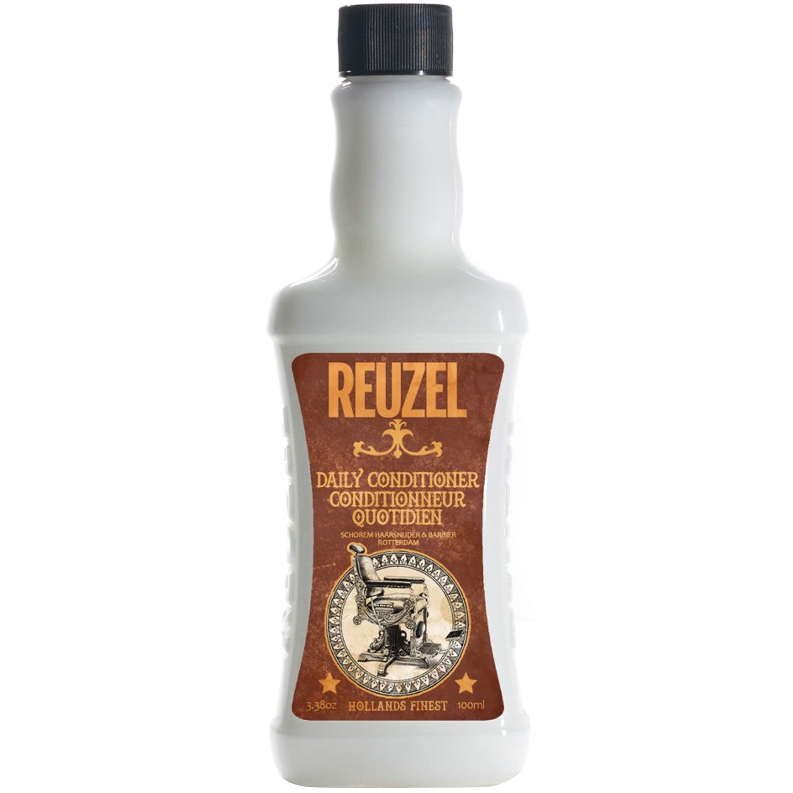 Reuzel Daily Conditioner in flacone bianco con etichetta marrone e tappo nero, 100ml.