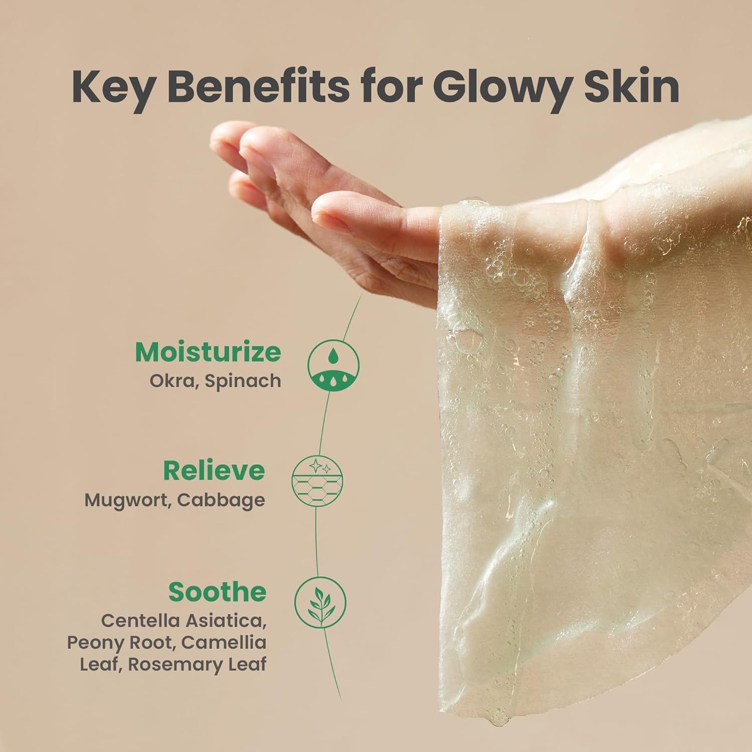 Benefici per la pelle luminosa. Idrata, allevia, lenisce. Ingredienti: Okra, spinaci, artemisia, cavolo.
