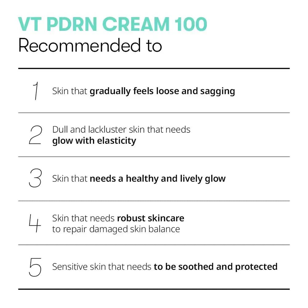 Tubo di crema VT Cosmetics PDRN 100 con tappo argentato e accento turchese.