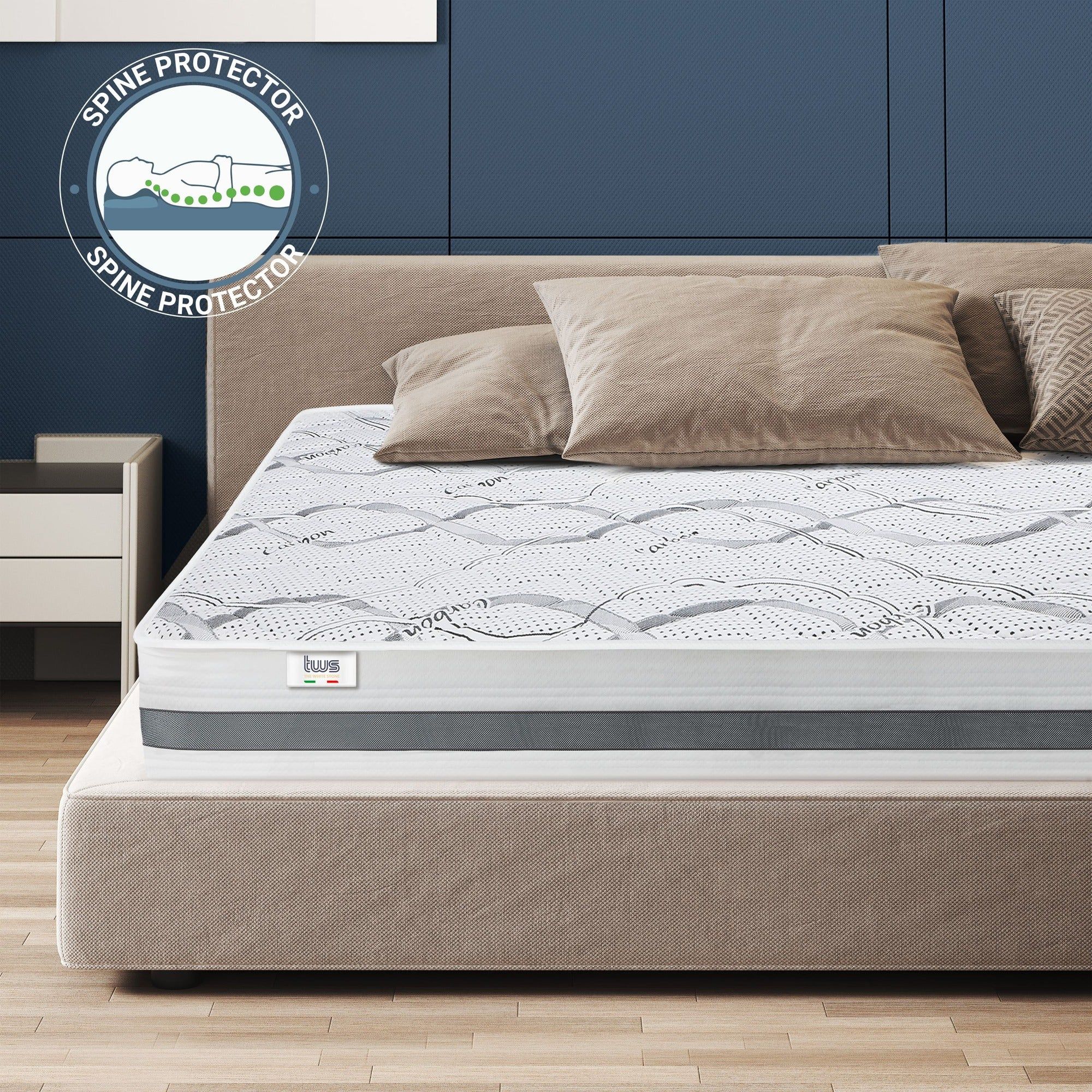 The White Stone Materasso in Memory Foam a Una Piazza e Mezza 120x200 Altezza 22 cm