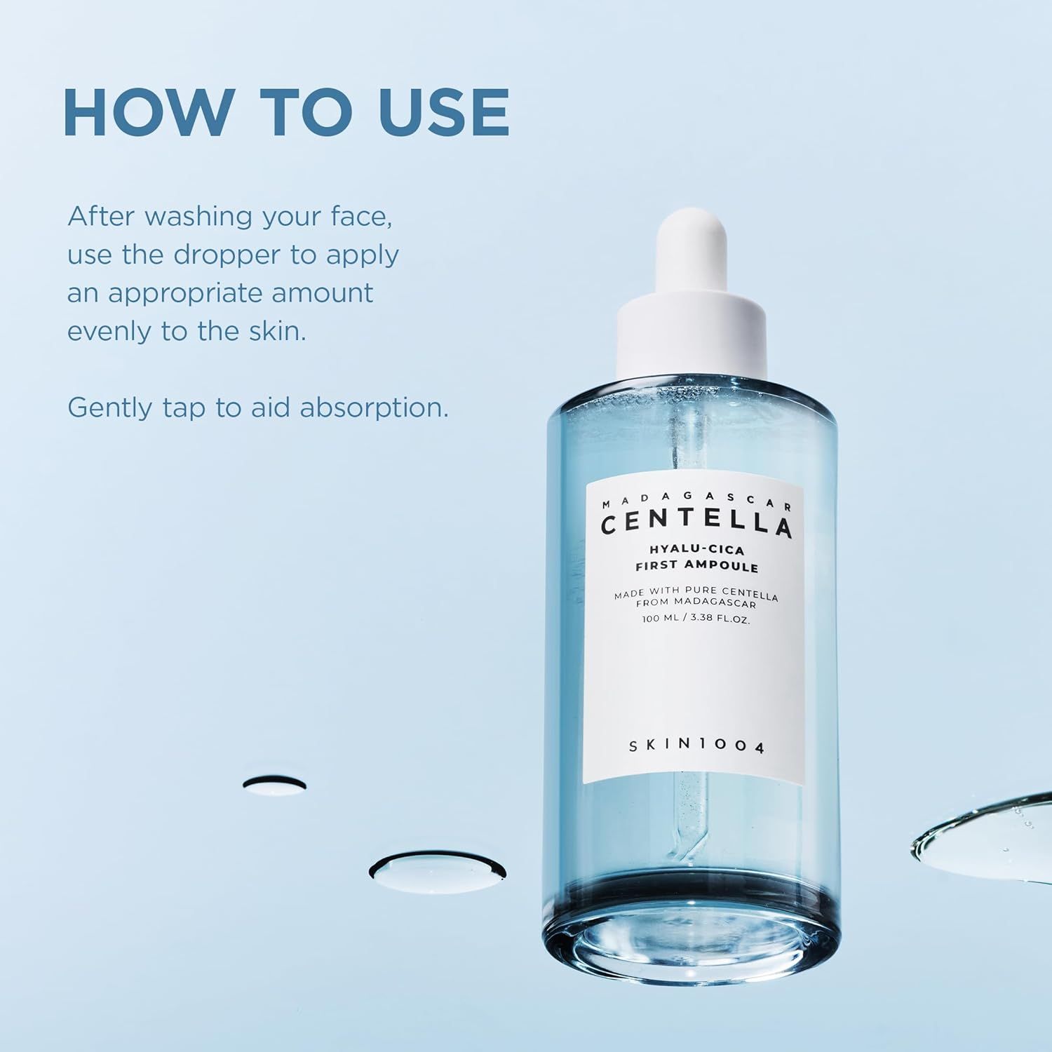 Istruzioni per l'uso di SKIN1004 Hyalu-Cica First Ampoule. Flacone con contagocce.