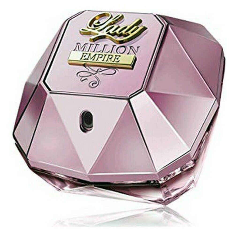 Flacone rosa con tappo dorato. Scritta: Lady Million Empire.