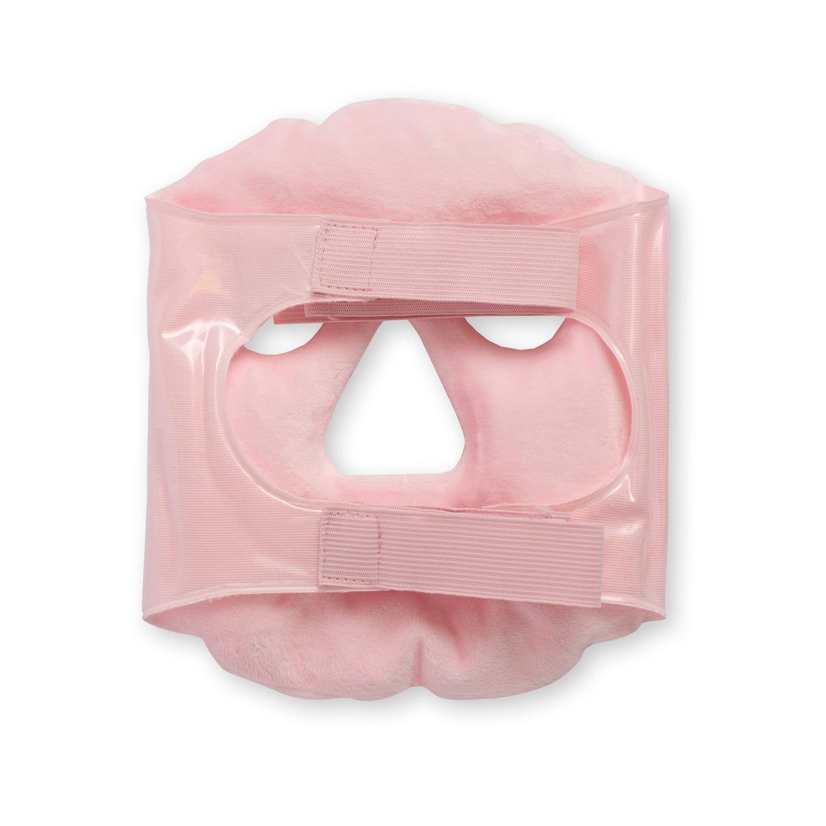 Maschera viso rosa con chiusure in velcro. Riutilizzabile.