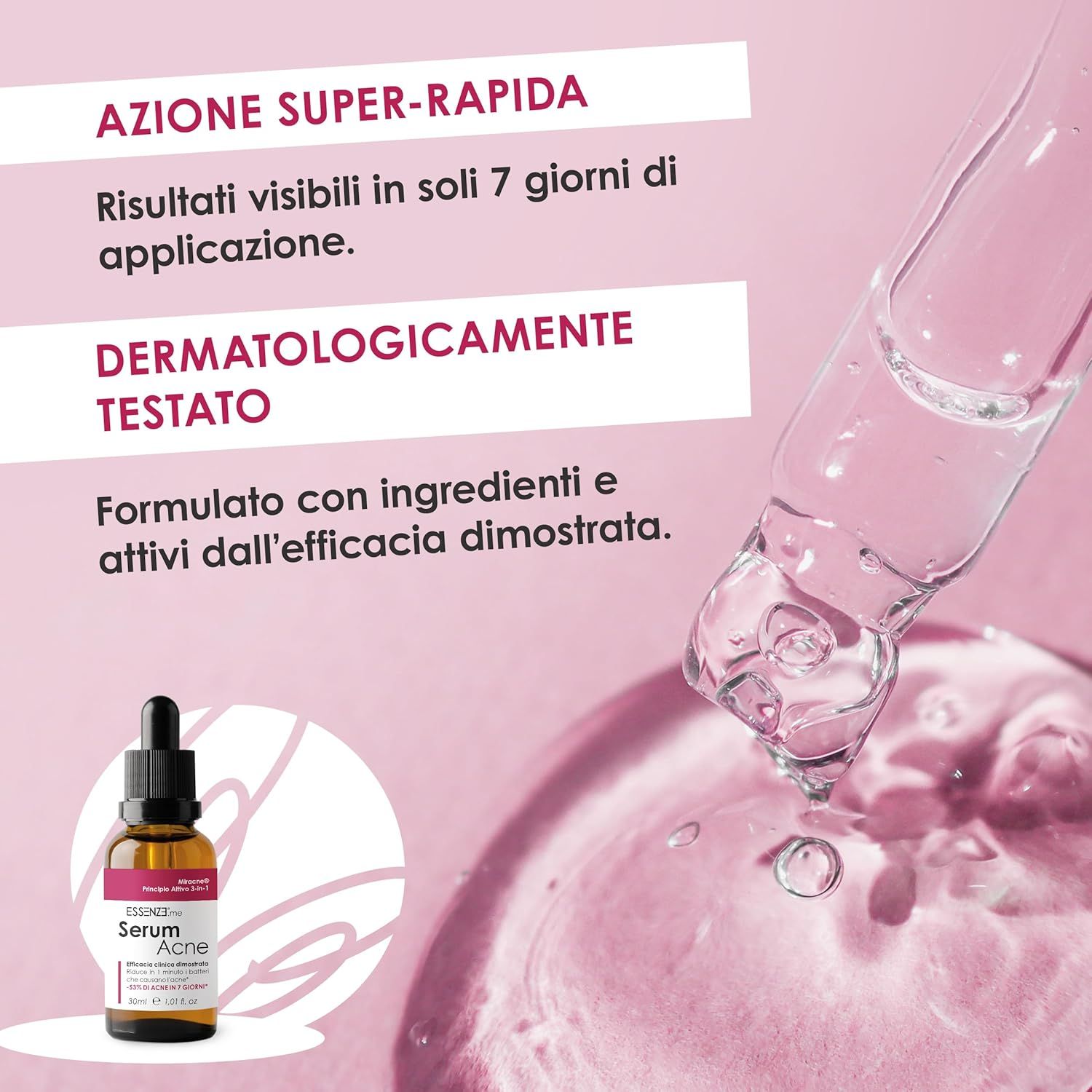 Essenze.me Serum Acne Siero Viso per Brufoli e Imperfezioni, Pelle Impura e a Tendenza Acneica 30 ml