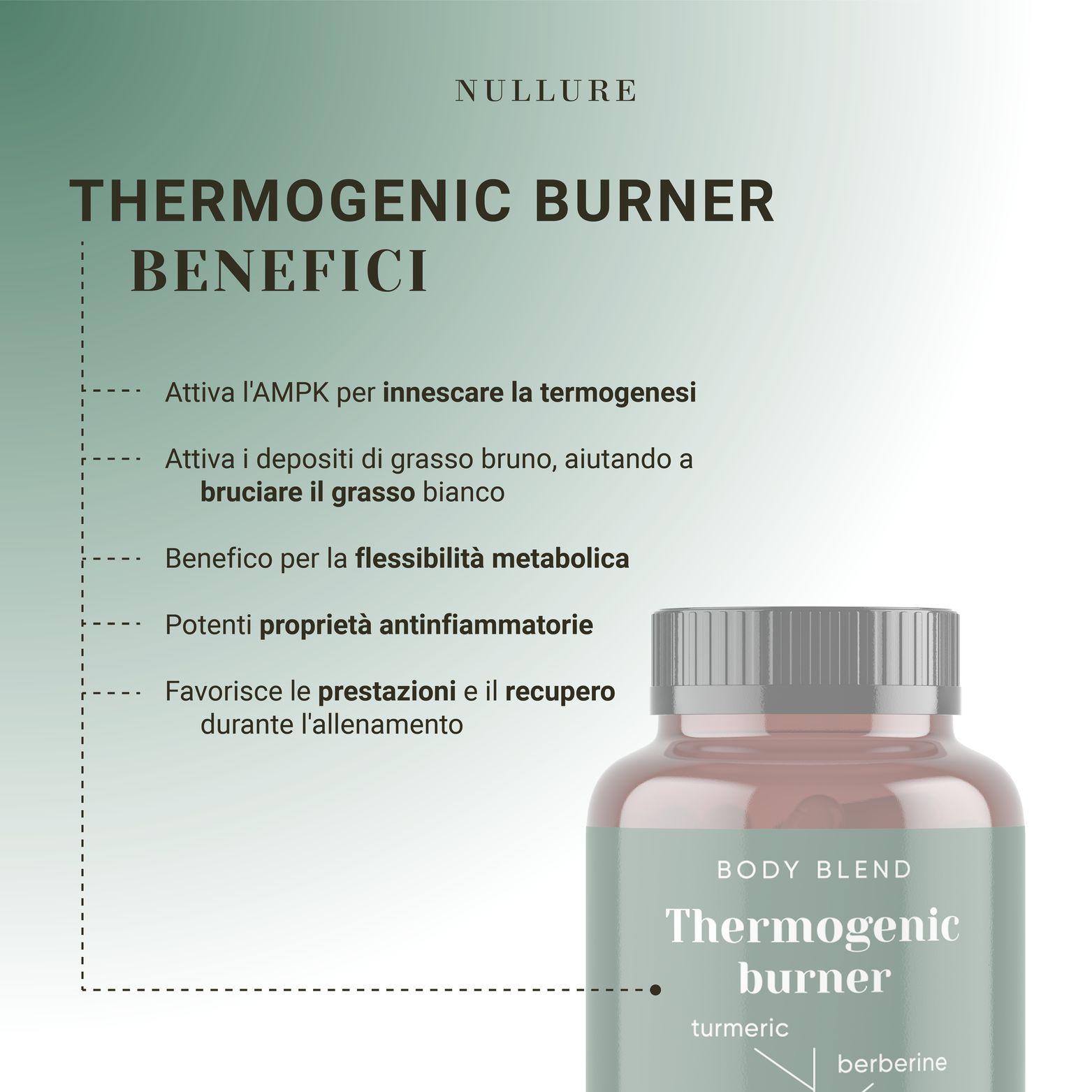 Nullure Quemagrasas + Resveratrol, Té Verde, Cúrcuma, Jengibre