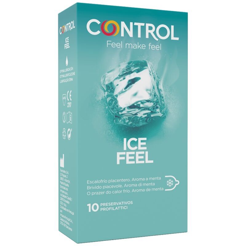 Fronte della confezione Control Ice Feel con design a cubetto di ghiaccio.
