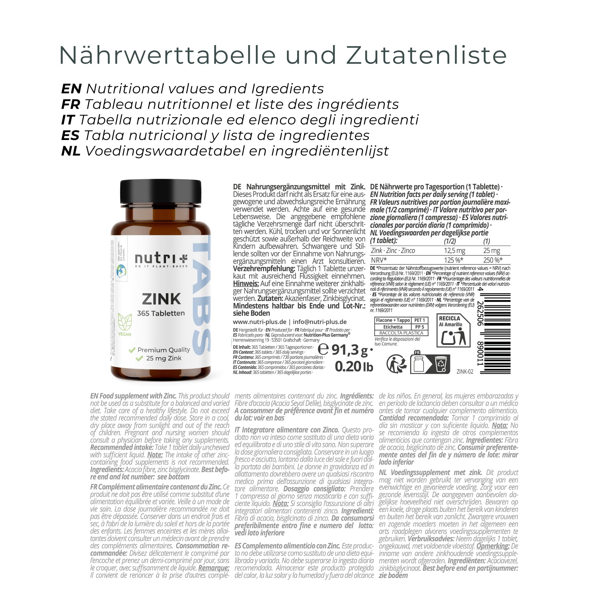 Nutri+ Compresse di Zinco 25 mg