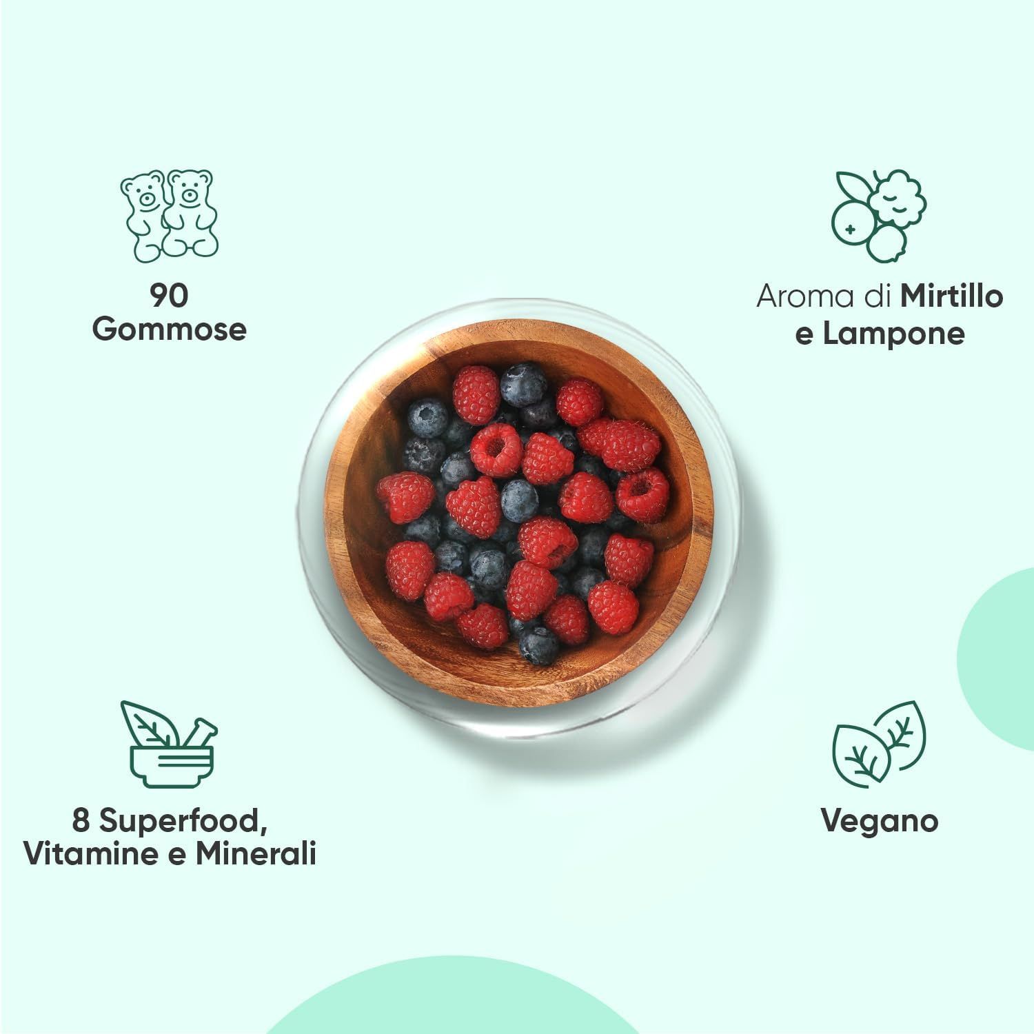 Ciotola di bacche e WeightWorld Super Greens Gommose. 90 orsetti, 8 superfood, vegano.