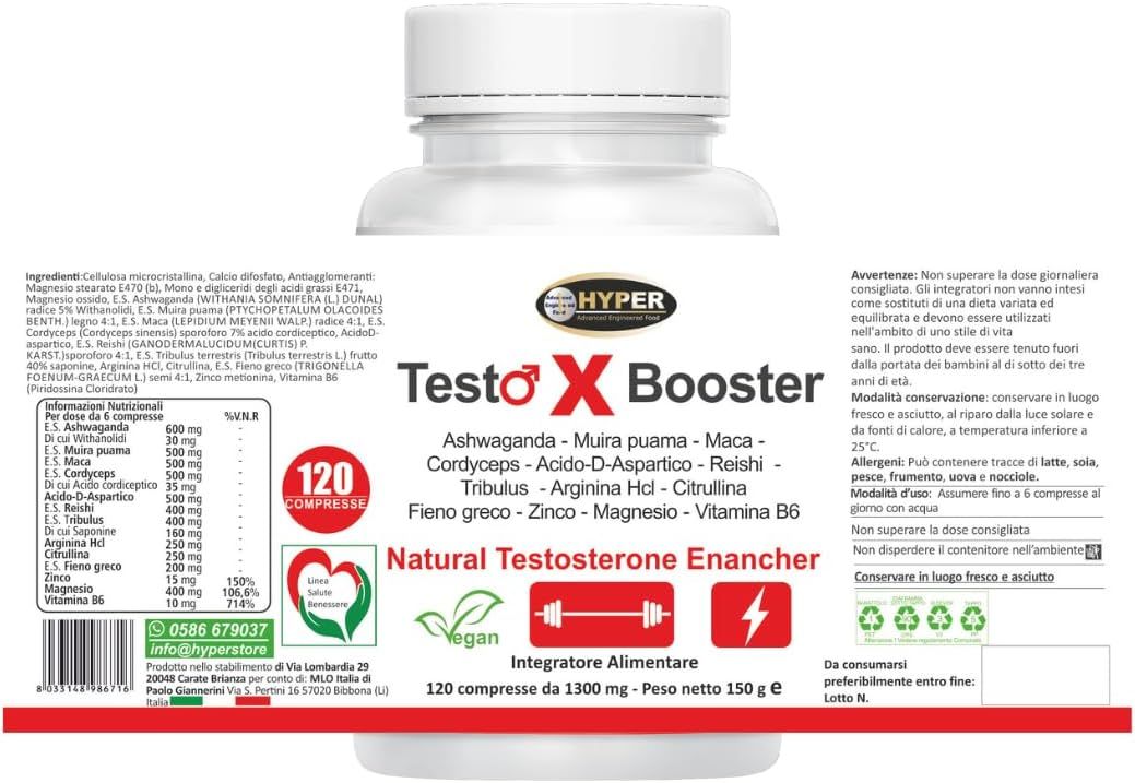 HYPER Testo X Booster Testo Booster Stimolante Testosterone Uomo Ashwaganda    Maca Tribulus