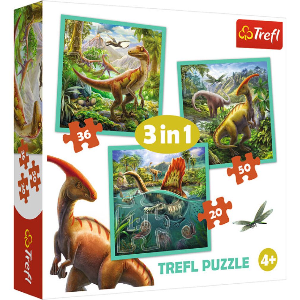 Puzzle con un motivo di dinosauro sottomarino. Mostra uno Spinosaurus e altre creature preistoriche.