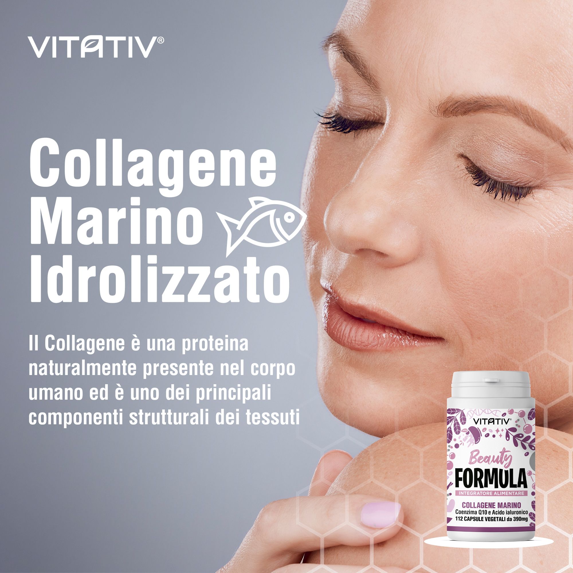 Vitativ® Beauty Formula Collagene Marino Idrolizzato + Coenzima Q10 + Acido Ialuronico - 112 Capsule