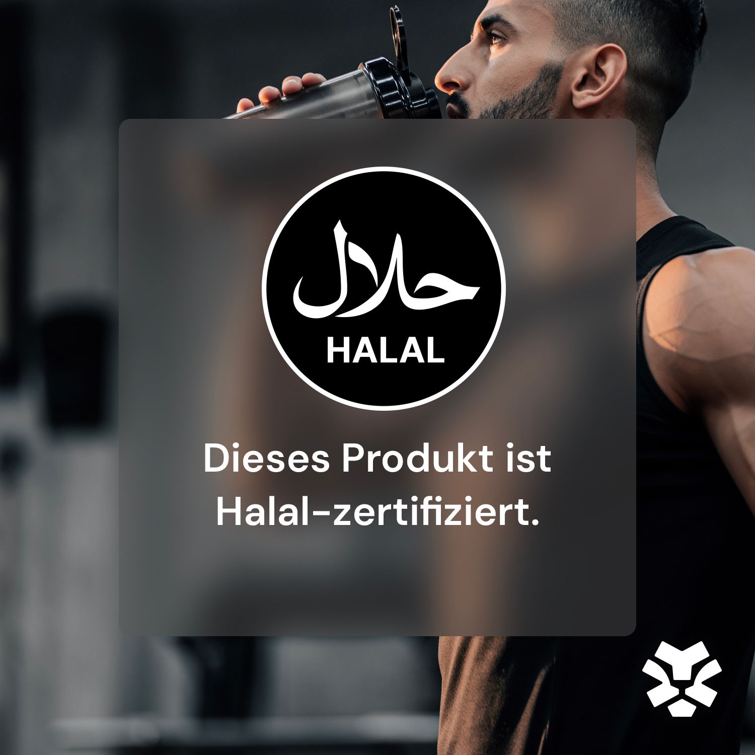 Certificazione Halal. Logo rotondo con scritta araba. Testo: "Questo prodotto è certificato Halal".