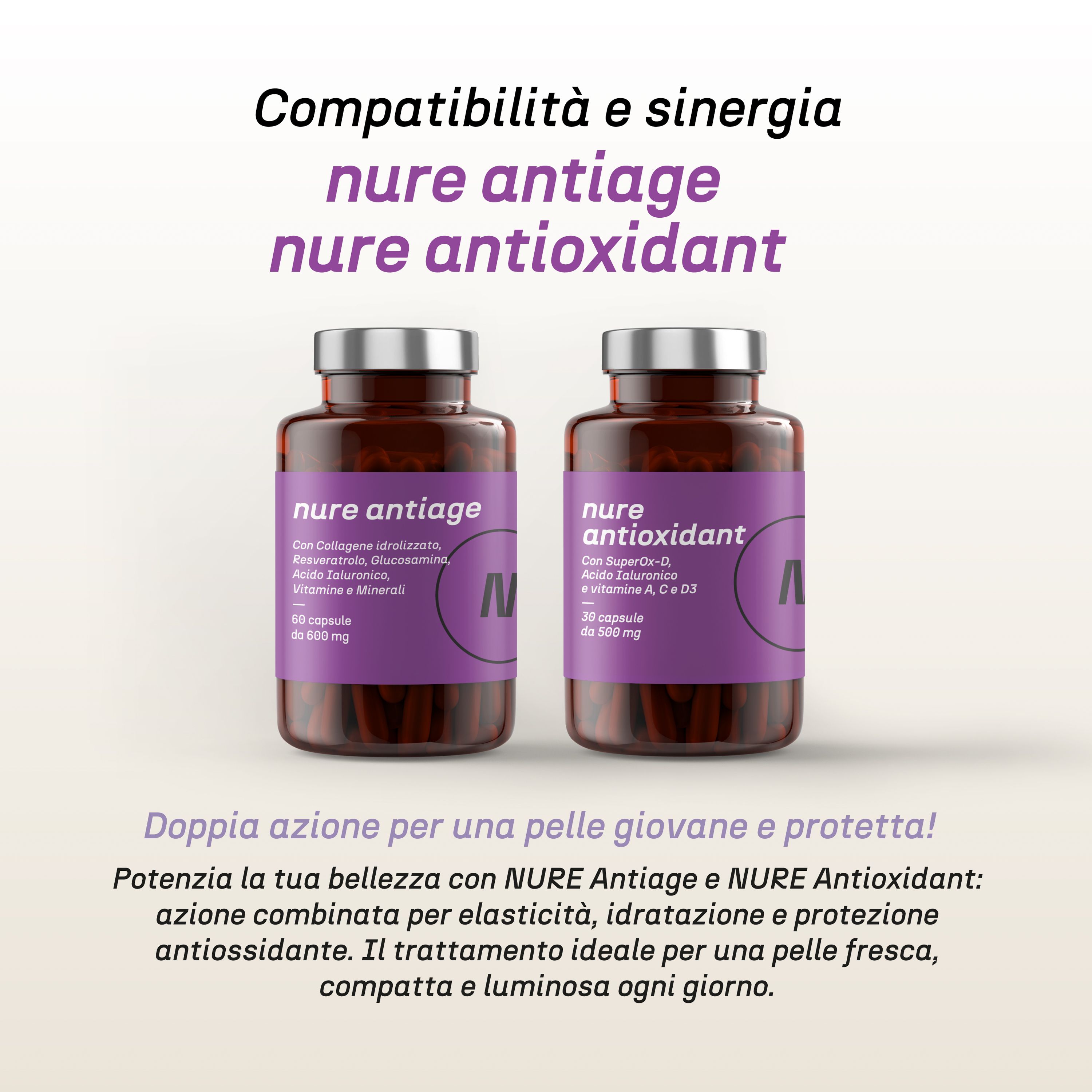 NURE Hair Plus 60 cps da 600 mg | Integratore capelli forti e sani, integratore capelli donna, uomo