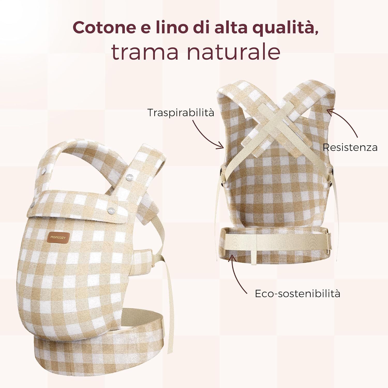 Momcozy Marsupio per Bambini Leggero e Traspirante Ardesia a Quadri