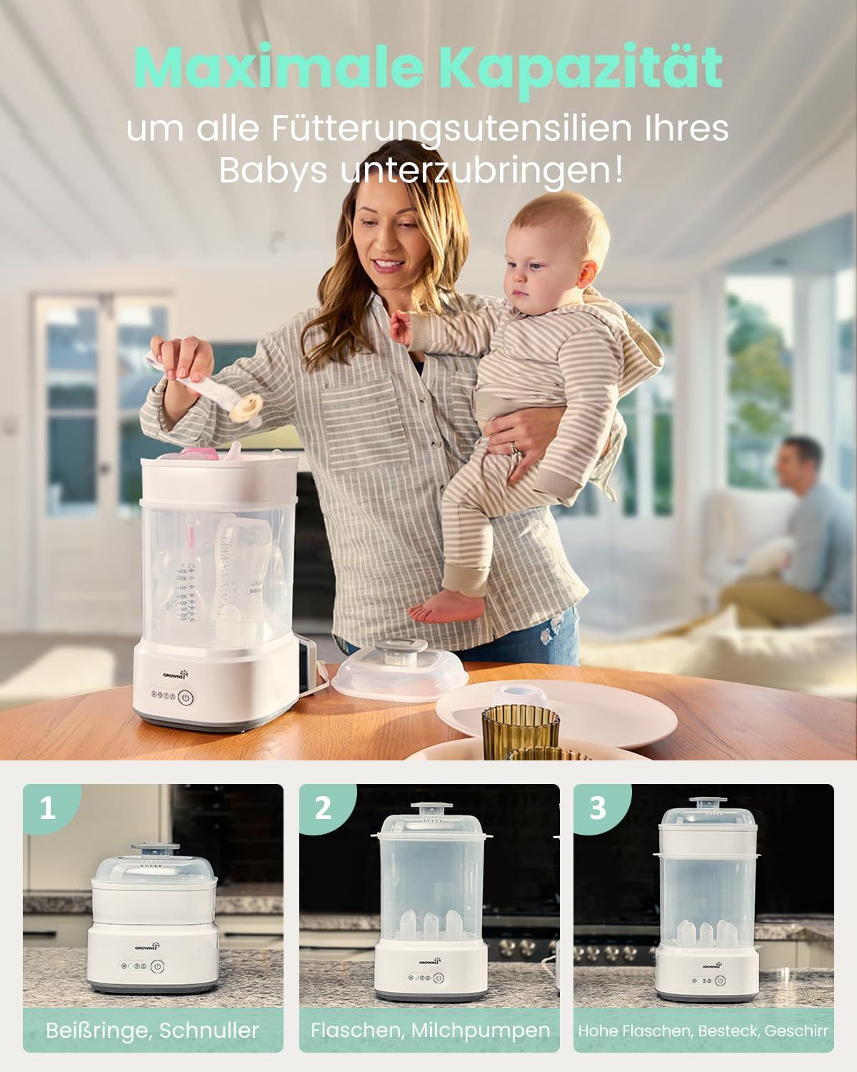 Sterilizzatore per biberon con funzione di asciugatura 5 in 1 Grownsy