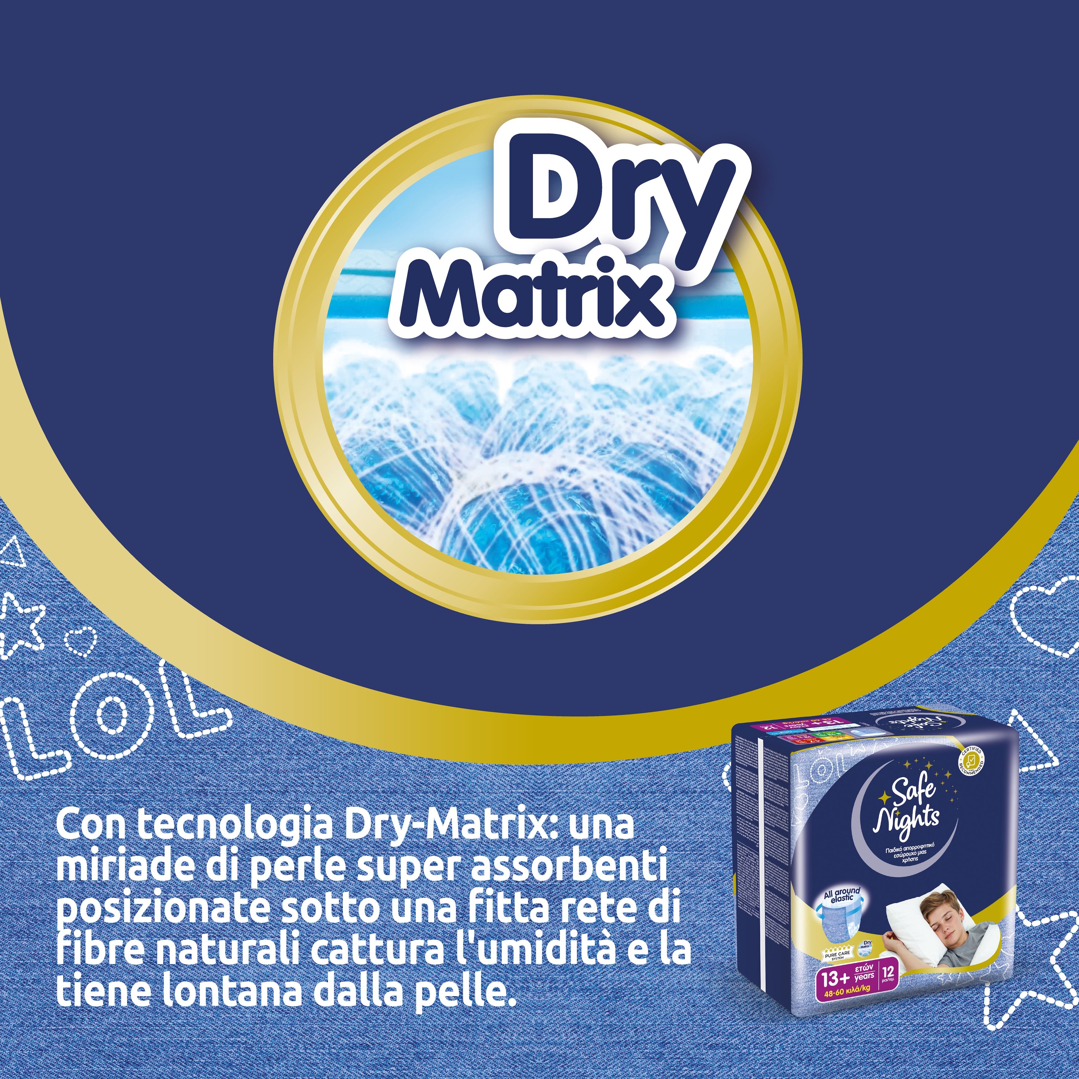 Babylino Safe Nights Boy, Mutandina Assorbente per la Notte per Bambino 13+ anni (48-60kg), 12 Unità
