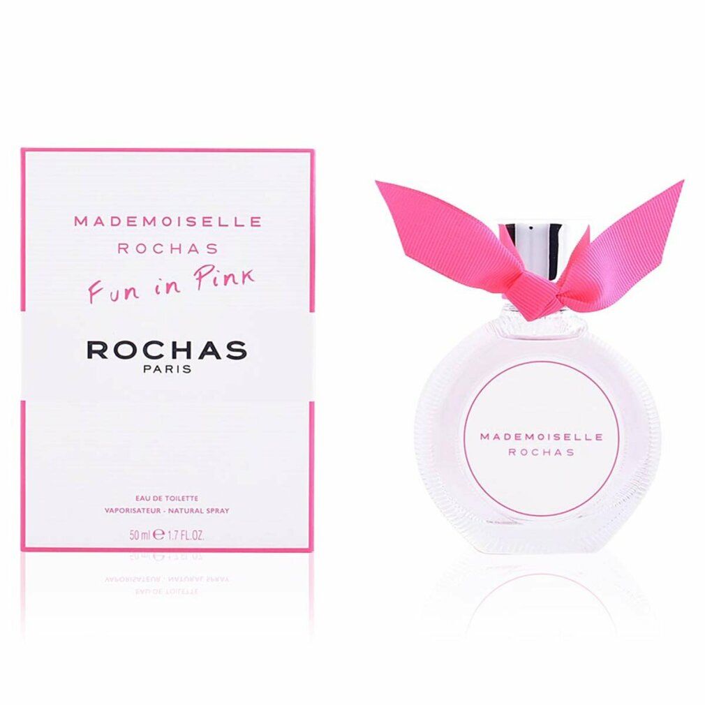 Flacone e confezione. Sulla confezione: Mademoiselle Rochas, Fun in Pink e Rochas Paris.