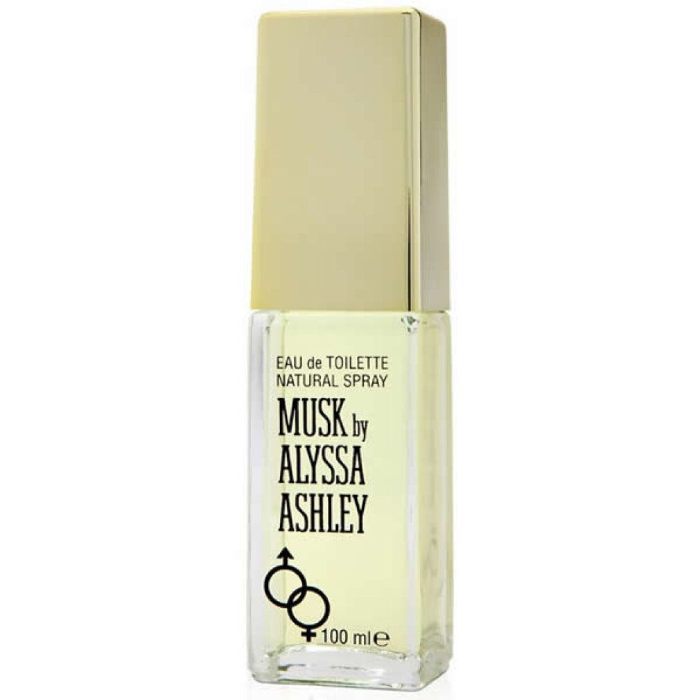 Flacone Alyssa Ashley Musk Eau de Toilette con tappo dorato.