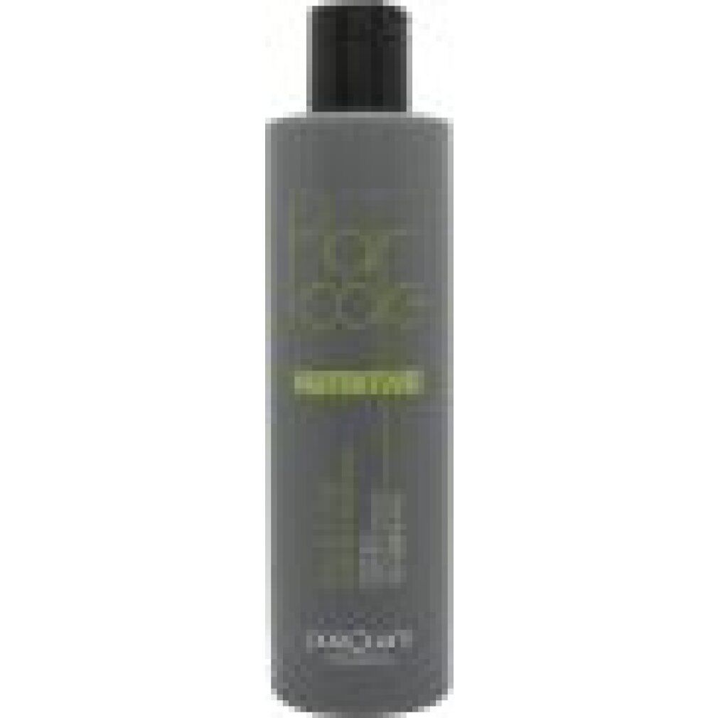 Flacone grigio con tappo nero. Scritta: Hair Care Nutritive, Nutri Oil Specific Shampoo. Marchio: Postquam Professional.