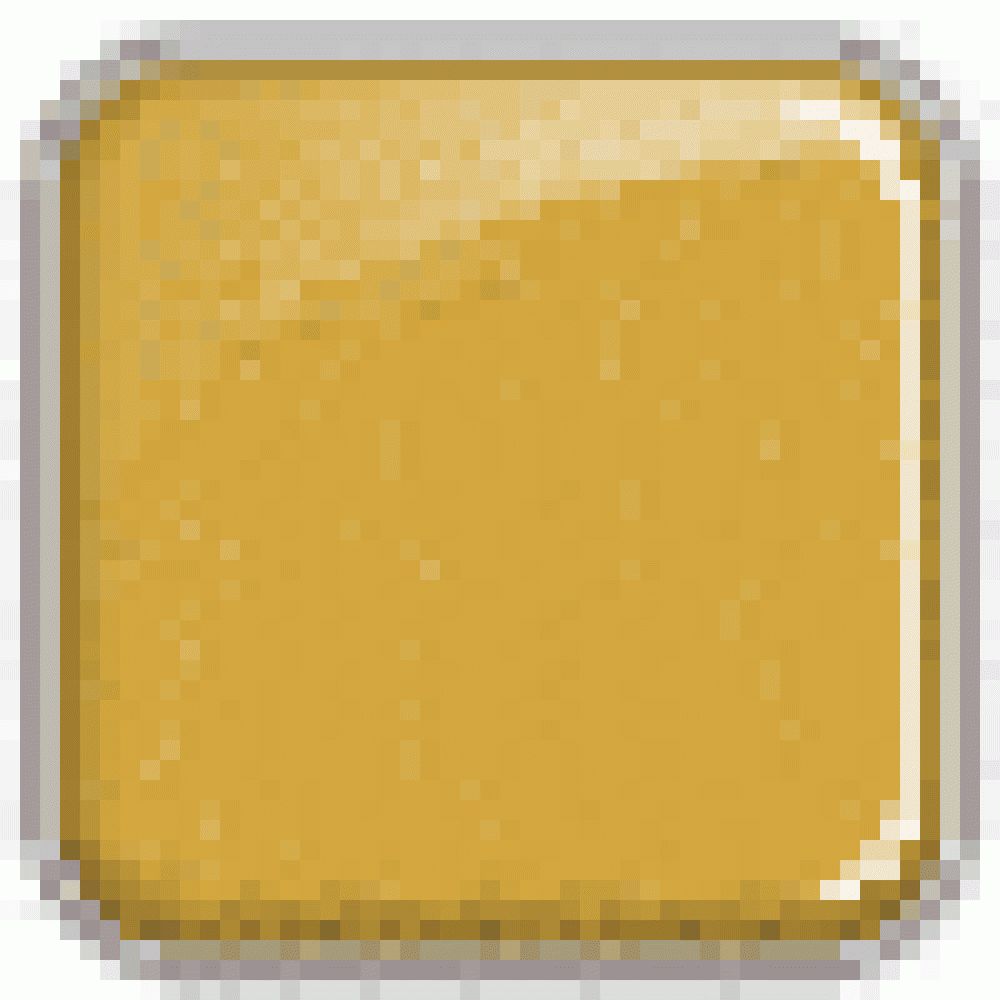 Sostanza quadrata, dorata e lucida. Superficie liscia, angoli leggermente arrotondati. Colore oro chiaro.