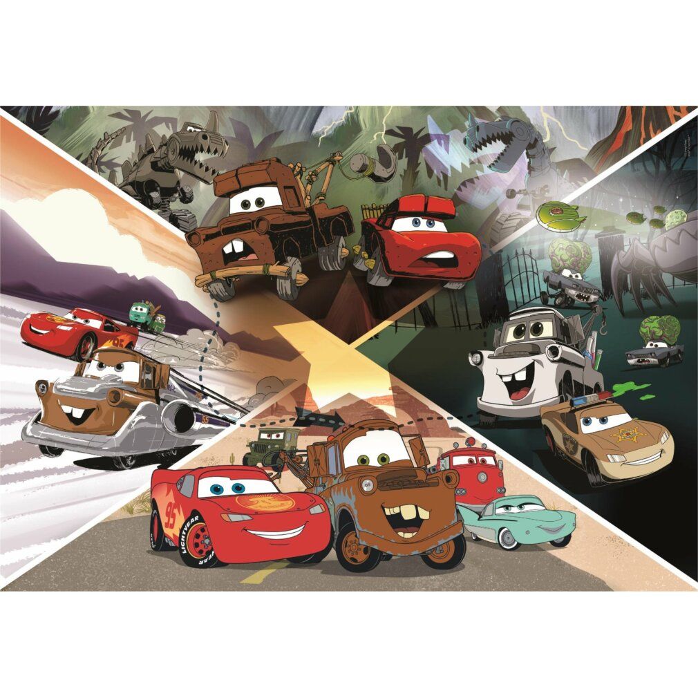Puzzle Clementoni, Cars on the Road Maxi, 104 pezzi. Il motivo del puzzle mostra i personaggi di Cars su una strada. Età consigliata: 4+. Dimensioni: 62x42cm.