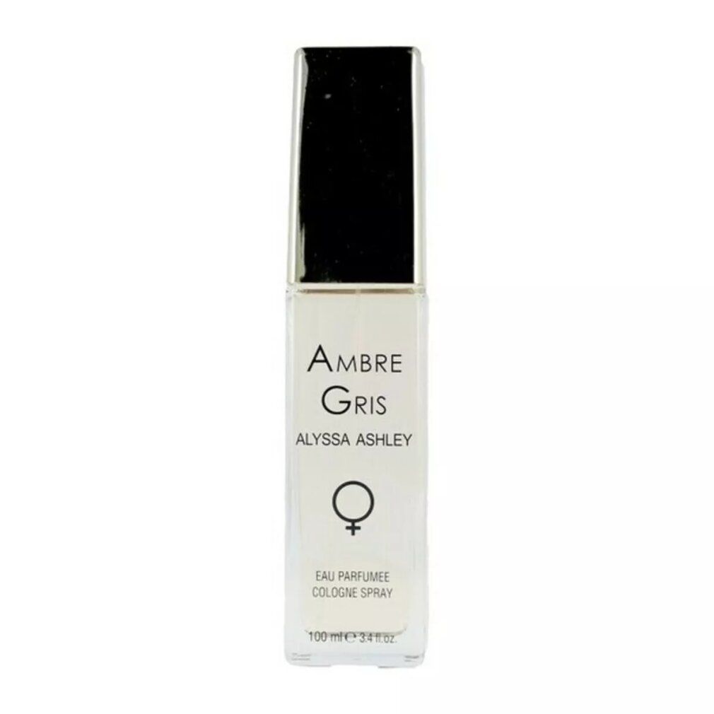 Alyssa Ashley Ambre Gris Eau Parfumee Cologne Spray, 100ml. Flacone trasparente con tappo nero.