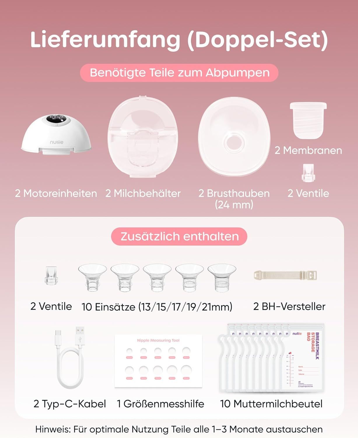 Nuliie Tiralatte Elettrico Portatile Rosa
