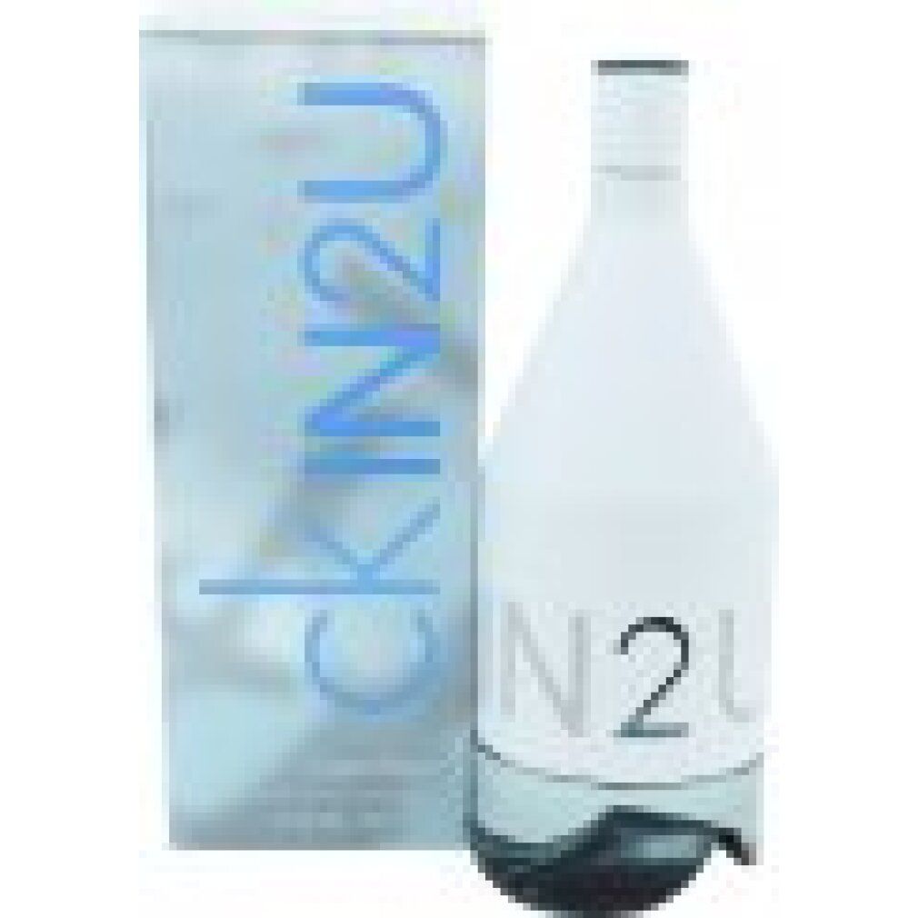 Flacone e confezione. Flacone bianco con scritta "IN2U". Confezione argentata con scritta blu "CKIN2U".