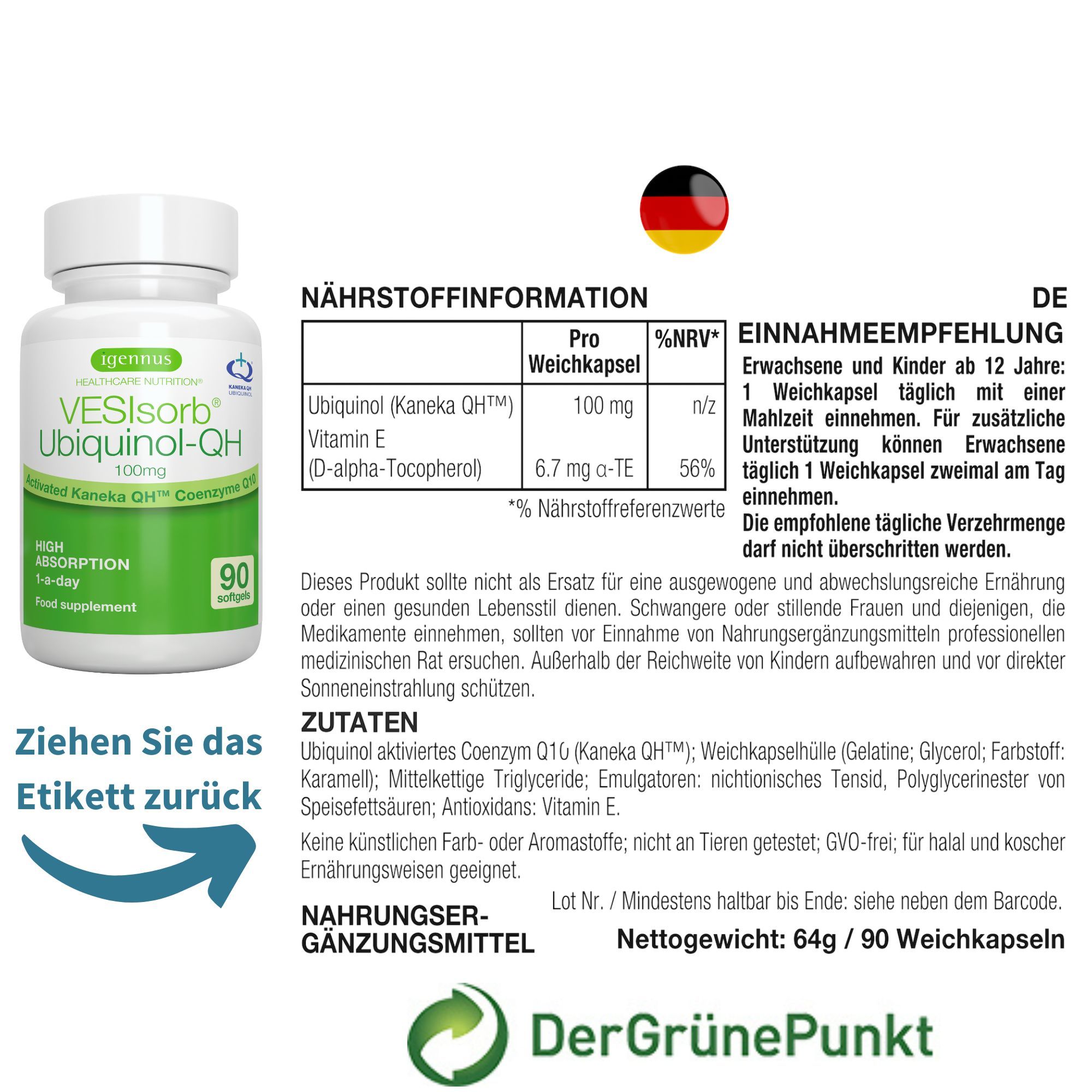 Igennus VESIsorb Ubiquinolo 100mg Kaneka, Ubichinolo Integratore Coenzima Q10