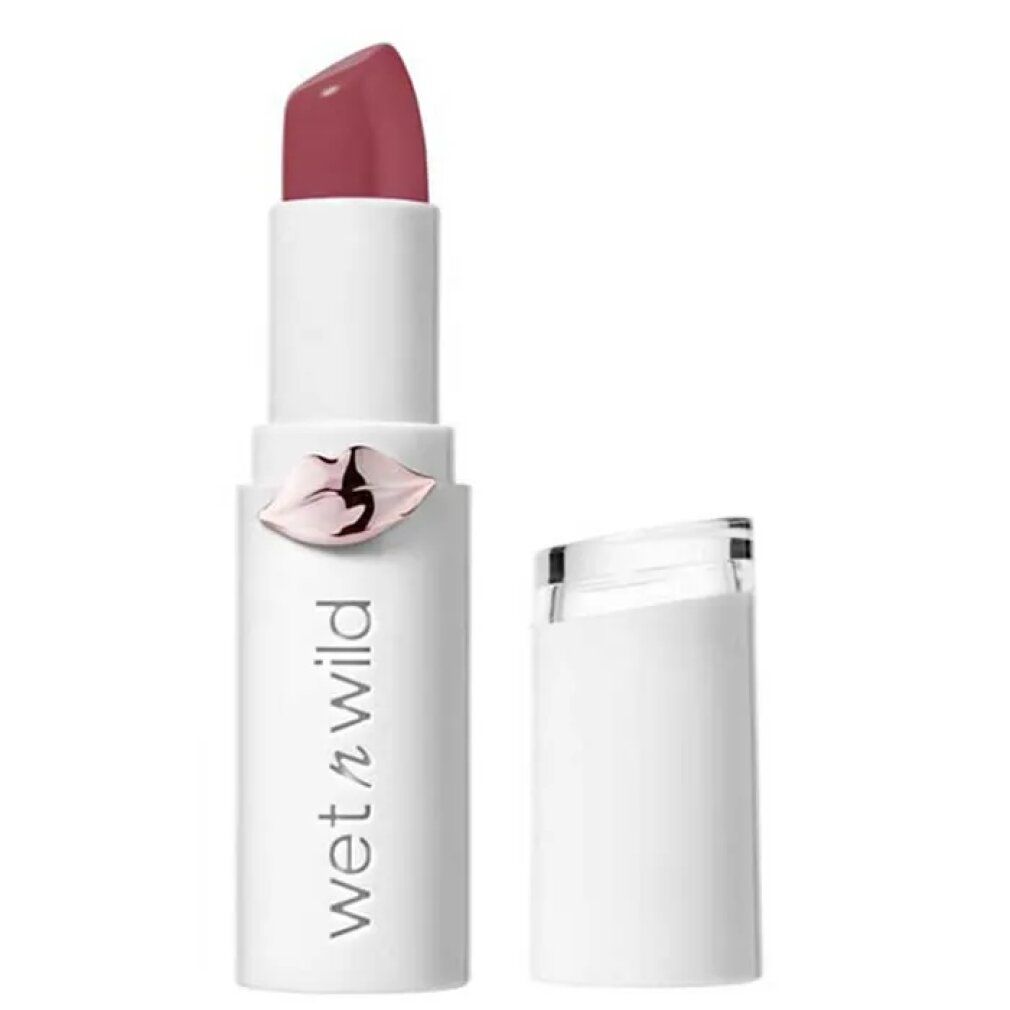 Rossetto rosa su stick bianco. Design labbra rosa. Marchio: Wet n Wild.