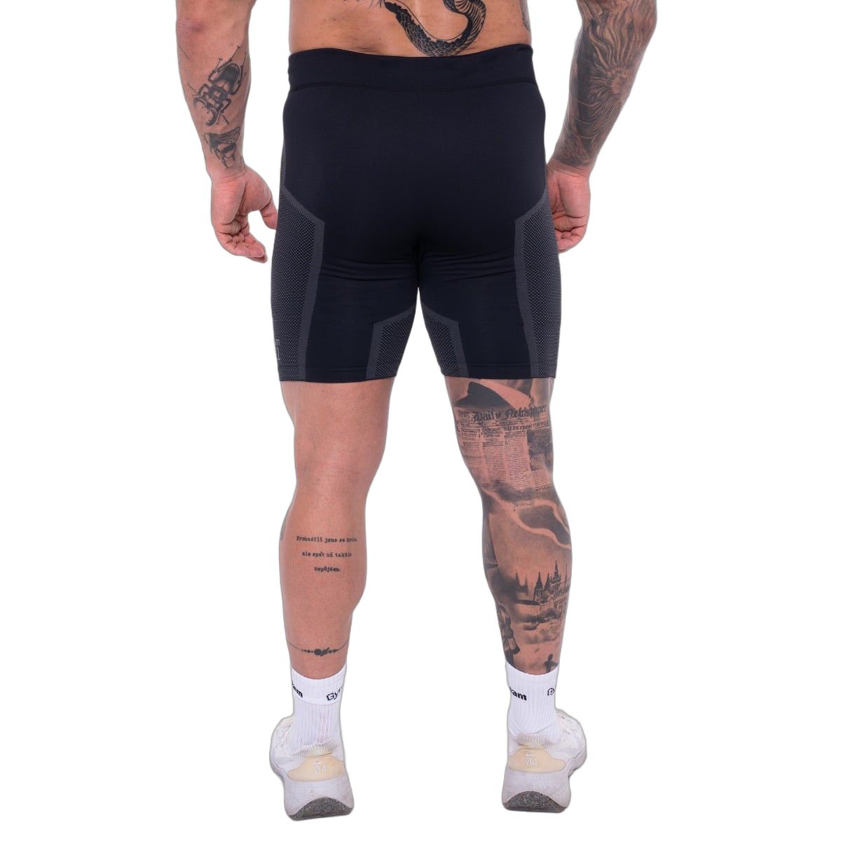 GymBeam Pantaloncini uomo slim senza cuciture, neri e grigi