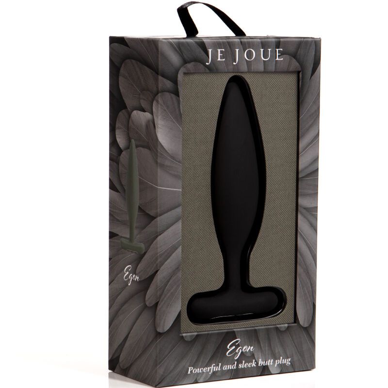 Confezione del prodotto. Plug anale nero in scatola. Marchio: Je Joue. Testo: Egon, Powerful and sleek butt plug.