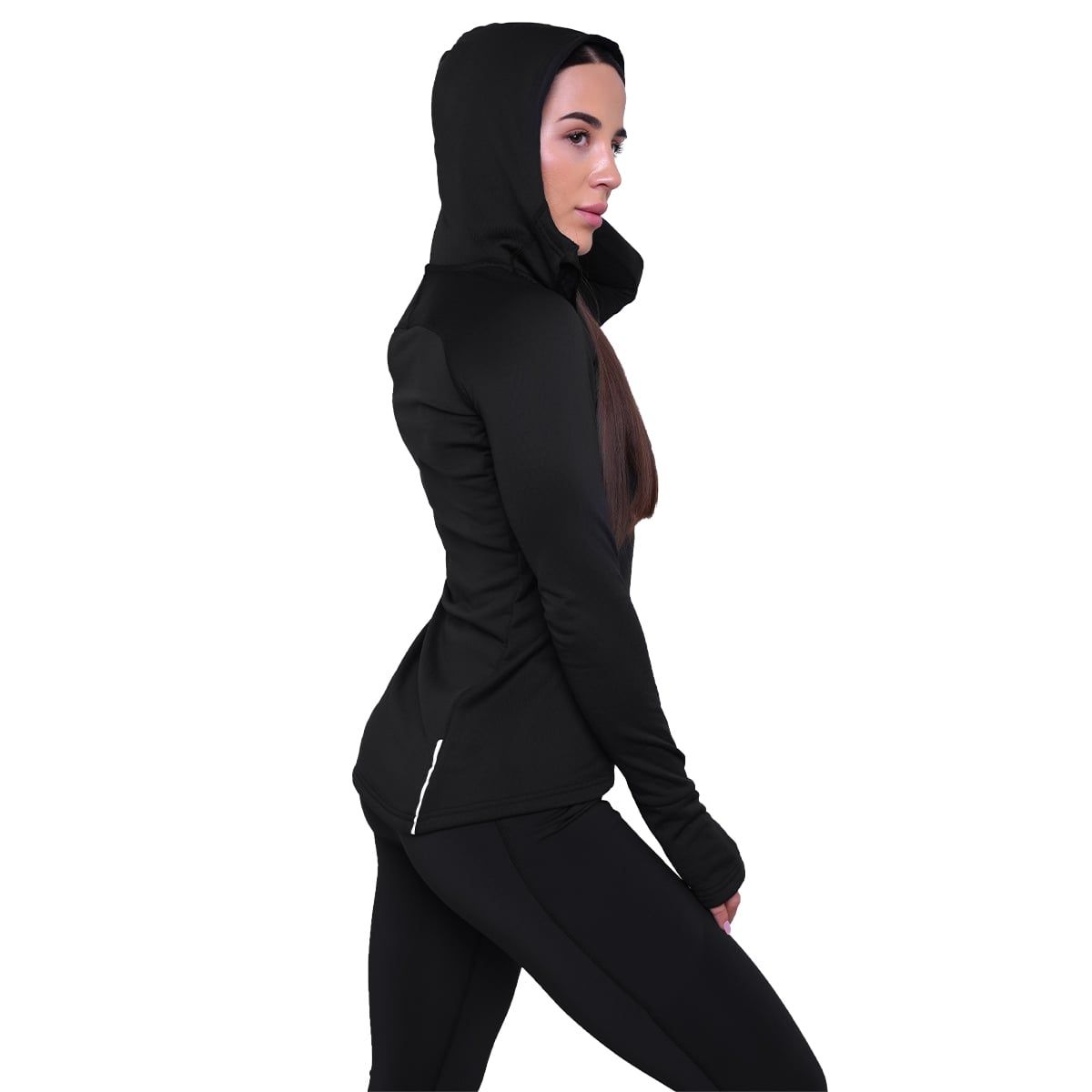 GymBeam Felpa Pulse Running donna slim 1/2 zip con cappuccio Black